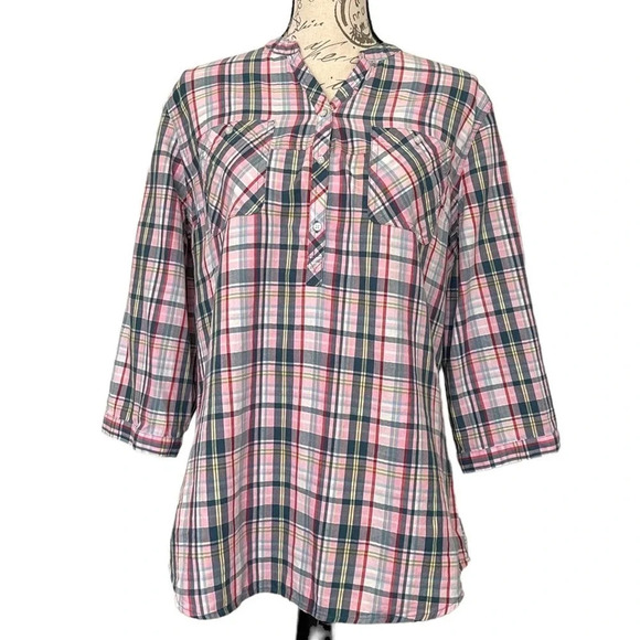 Bit & Bridle Roll Sleeve Plaid Shirt Size Large - Picture 1 of 7